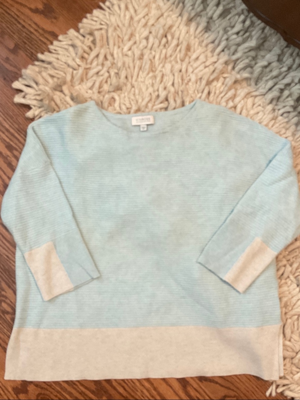 Kinross Light Blue Boat-Neck Pullover with Cream Trim